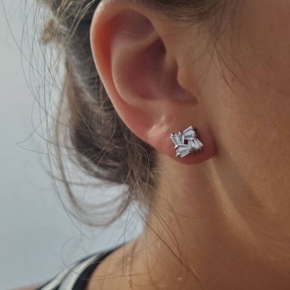 Sterling silver baguette studs